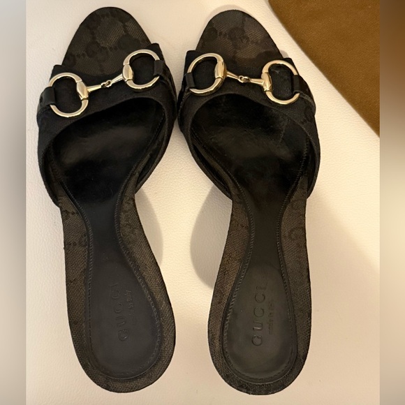 Gucci Black Mules with Gold Buckles - Picture 1 of 5